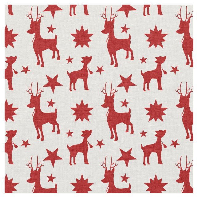 Cute Christmas pattern with red reindeer and stars Stoff (Nahaufnahme)