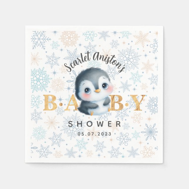Cute Christmas Penguin Baby Shower Napkins Serviette (Vorderseite)