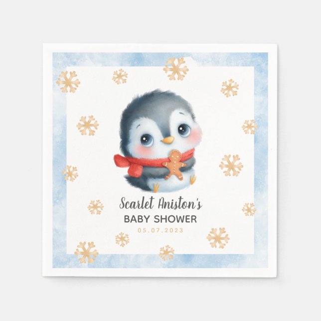 Cute Christmas Penguin Baby Shower Serviette (Vorderseite)