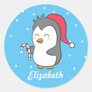 Cute Christmas Penguin Candy Cane Runder Aufkleber
