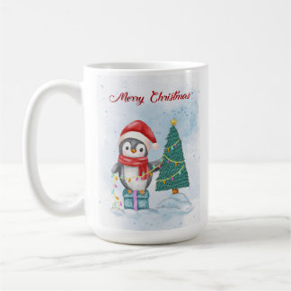 Cute Christmas Penguin Decorating Tree with Lights Kaffeetasse