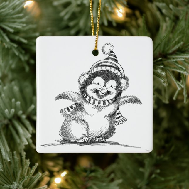 Cute Christmas Penguin, Happy Baby Bird Keramikornament (Baum)