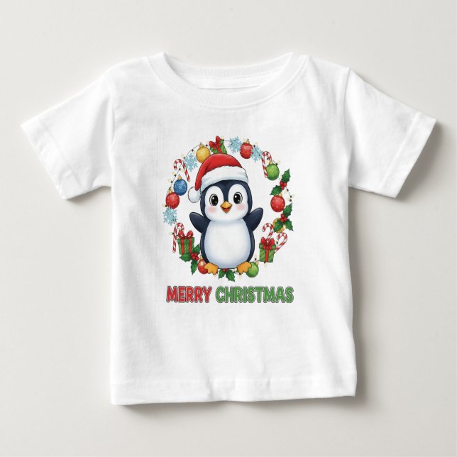 Cute Christmas Penguin Illustration Baby T-shirt (Vorderseite)