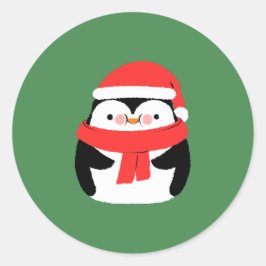 Cute Christmas Penguin in Santa Hat Custom Runder Aufkleber
