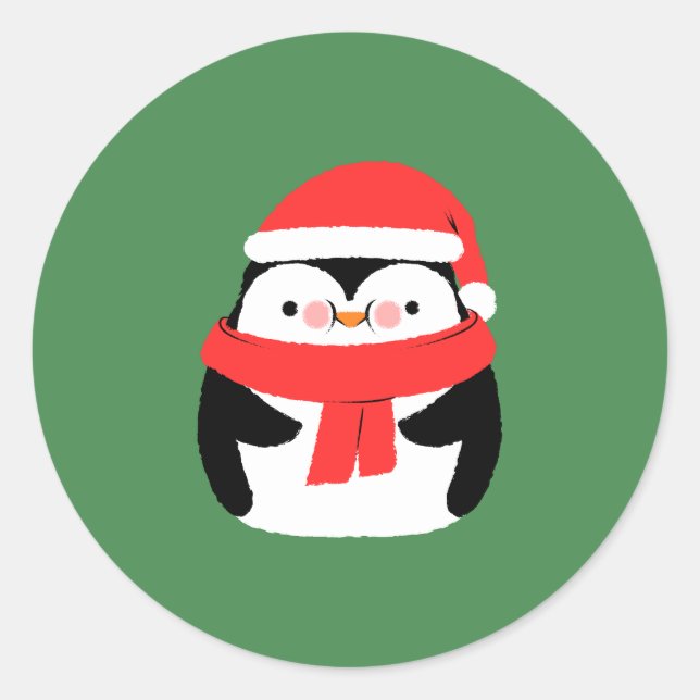 Cute Christmas Penguin in Santa Hat Custom  Runder Aufkleber (Vorderseite)