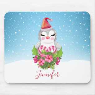 Cute Christmas Penguin in Santa Hat Mouse Pad Mousepad