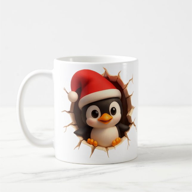 Cute Christmas Penguin Mug - Custom Name Santa Hat Kaffeetasse (Links)