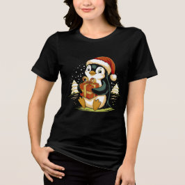Cute Christmas Penguin with Gift Box Tri-Blend Shirt