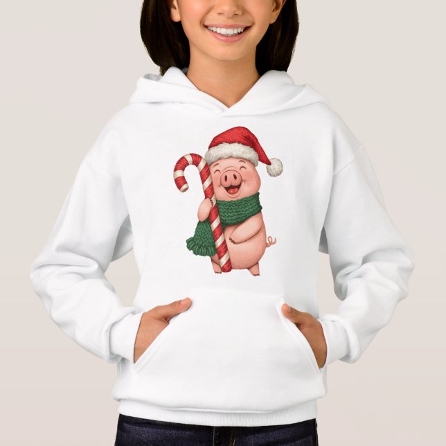 Cute Christmas Pig Kids Hoodie (Vorderseite)