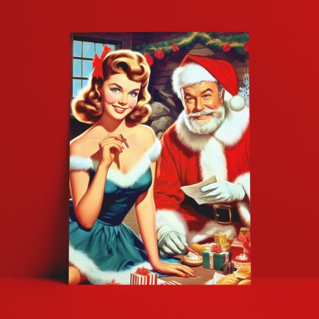 Cute Christmas Pin-up and Santa Claus Postkarte (Von Creator hochgeladen)