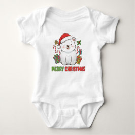 Cute Christmas Polar Bear Illustration Baby Strampler