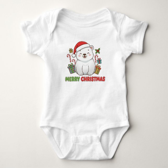 Cute Christmas Polar Bear Illustration Baby Strampler (Vorderseite)