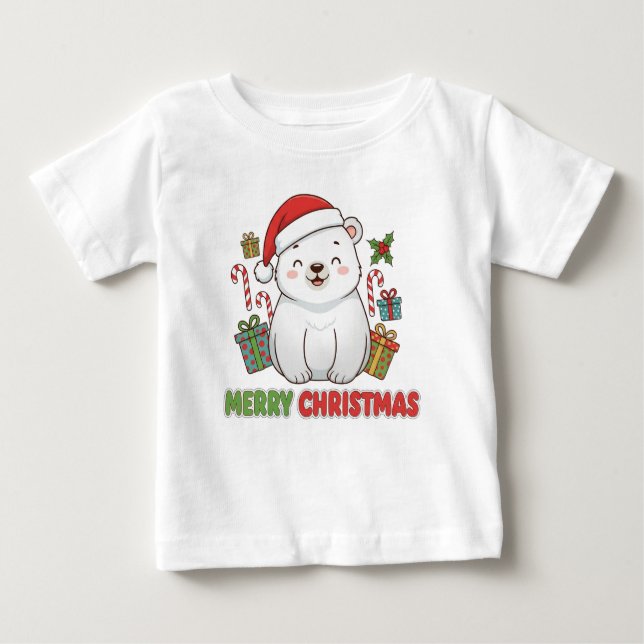 Cute Christmas Polar Bear Illustration Baby T-shirt (Vorderseite)