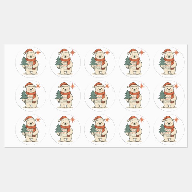Cute Christmas Polar Bear Scandinavian Winter  Etiketten (Blatt)
