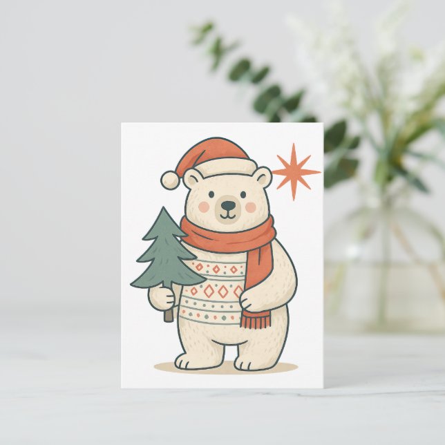 Cute Christmas Polar Bear | Scandinavian Winter  Postkarte (Stehend Vorderseite)