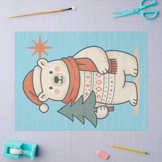 Cute Christmas Polar Bear Tissue Paper |  Seidenpapier (Basteln)
