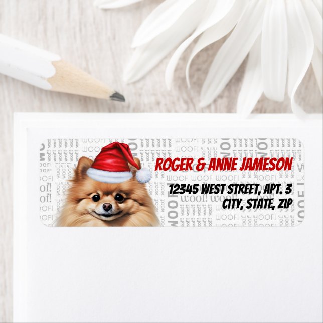 Cute Christmas Pomeranian Dog Return Address (Insitu)