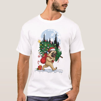 Cute Christmas Pug With Tree and Gifts T-Shirt
