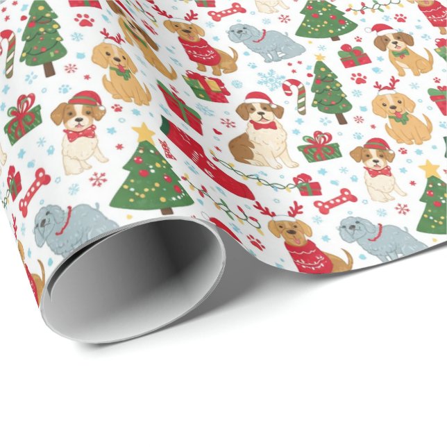 Cute Christmas Puppies Holiday Wrapping Paper Geschenkpapier (Rolleneckpunkt)