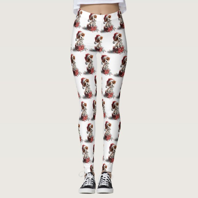 Cute Christmas Puppy on Gift Box Leggings (Vorderseite)