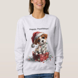 Cute Christmas Puppy on Gift Box Sweatshirt