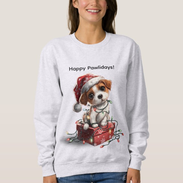 Cute Christmas Puppy on Gift Box Sweatshirt (Vorderseite)