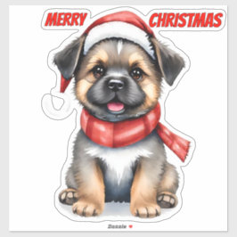 Cute Christmas Puppy Sticker | "Merry Christmas"