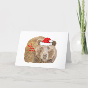 Cute Christmas Red Realistic Bear Drawing Feiertagskarte