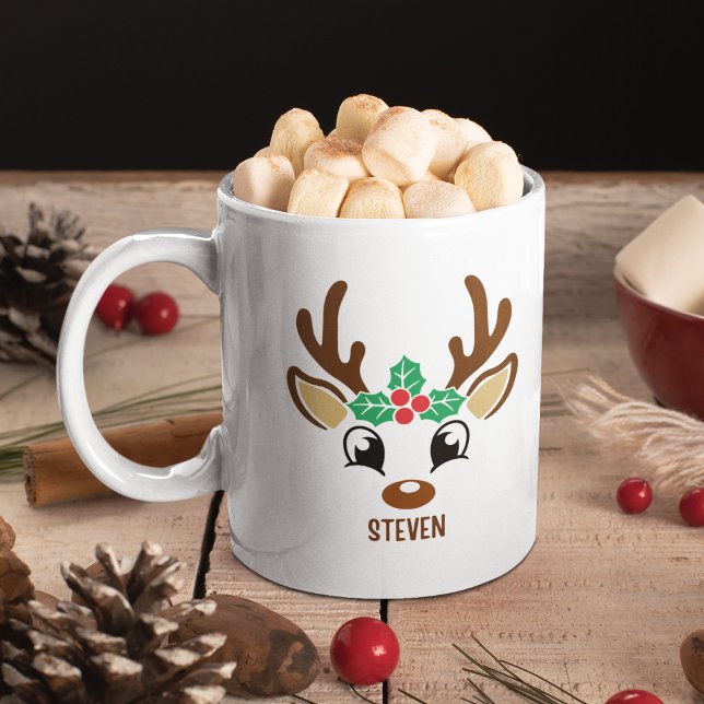 Cute Christmas reindeer face Kaffeetasse (Von Creator hochgeladen)