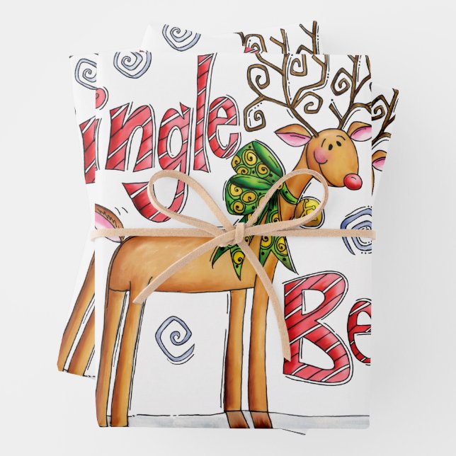 Cute Christmas Reindeer, Jingle Bells Snowflakes Geschenkpapier Set (Beispiel)
