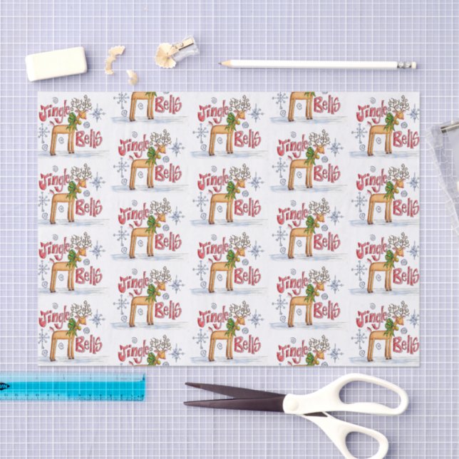 Cute Christmas Reindeer, Jingle Bells Snowflakes Seidenpapier (Handwerk)