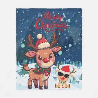 Cute Christmas Reindeer Kids Blanket Fleecedecke
