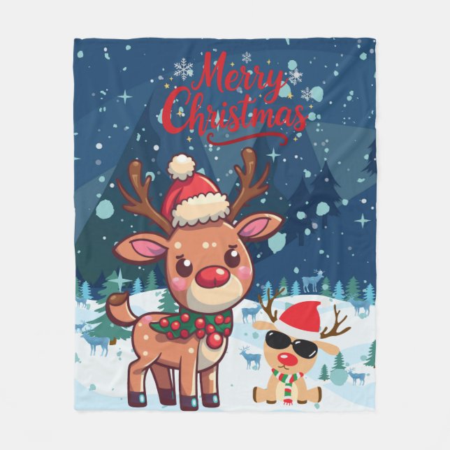 Cute Christmas Reindeer Kids Blanket Fleecedecke (Vorderseite)