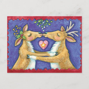 Cute Christmas Reindeer Kiss Save the Date Ankündigungspostkarte