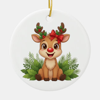 Cute Christmas Reindeer, Reindeer Holiday Keramik Ornament