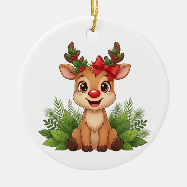 Cute Christmas Reindeer, Reindeer Holiday  Keramik Ornament (Vorne)