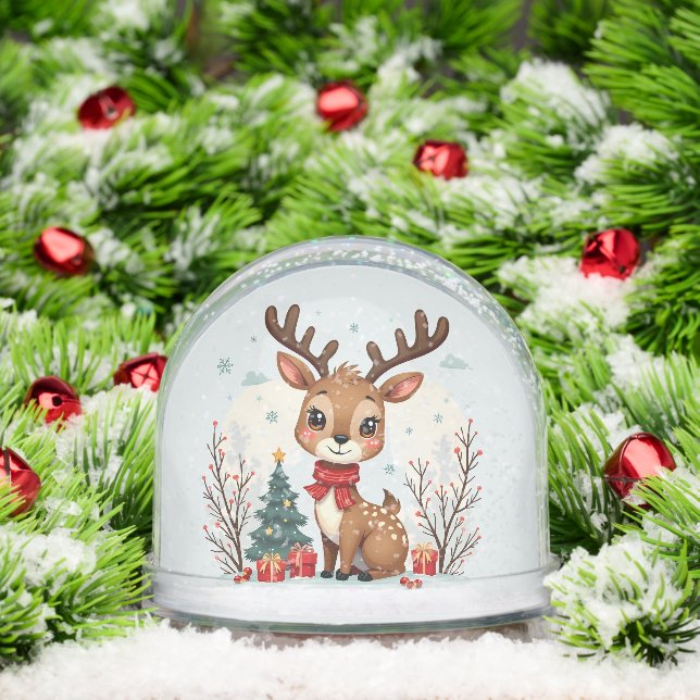 Cute Christmas Reindeer Scene Snowy Forest Schneekugeln (Weihnachten)
