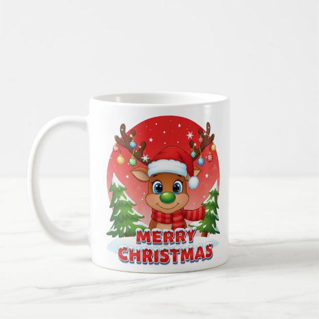Cute Christmas Reindeer with Santa Hat Ornaments Kaffeetasse (Links)