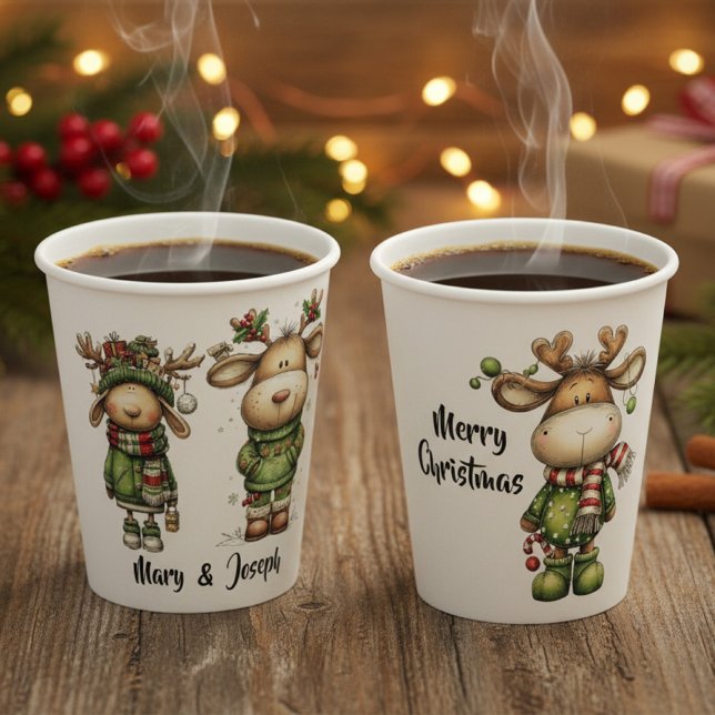Cute christmas reindeers pappbecher (cute reindeer christmas paper cups)