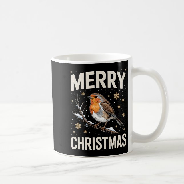 Cute Christmas Robin Merry Xmas Snow Scene Gardene Kaffeetasse (Rechts)