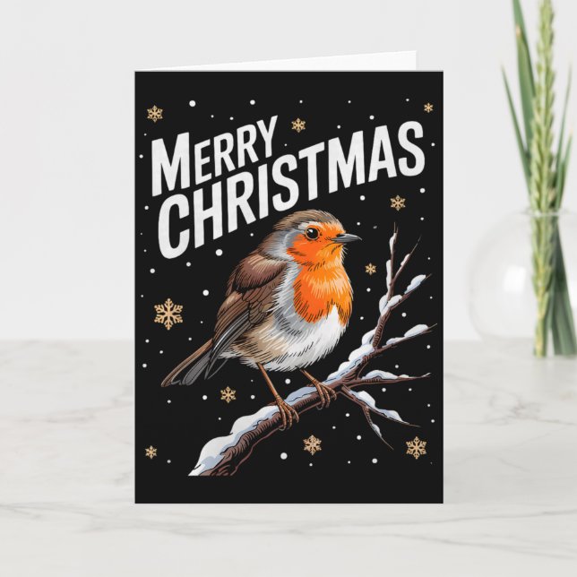 Cute Christmas Robin Merry Xmas Snow Scene Gardene Karte (Vorderseite)