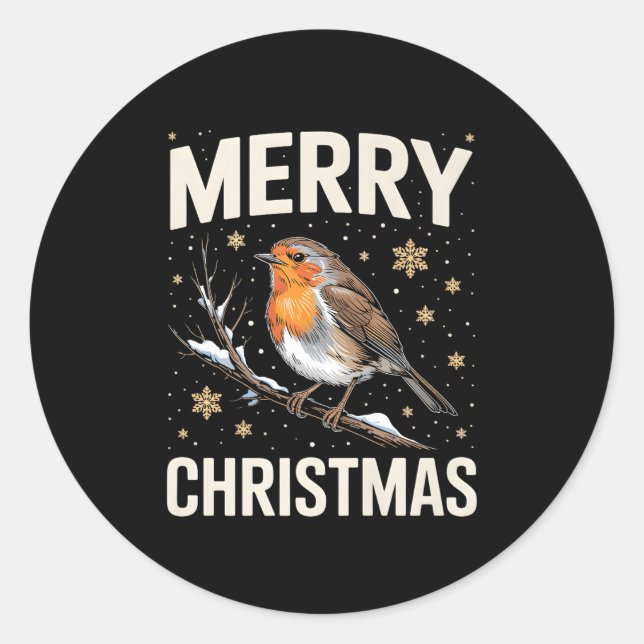 Cute Christmas Robin Merry Xmas Snow Scene Gardene Runder Aufkleber (Vorderseite)