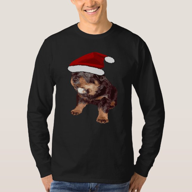 Cute Christmas Rottweiler With Red Santa Hat  1 T-Shirt (Vorderseite)