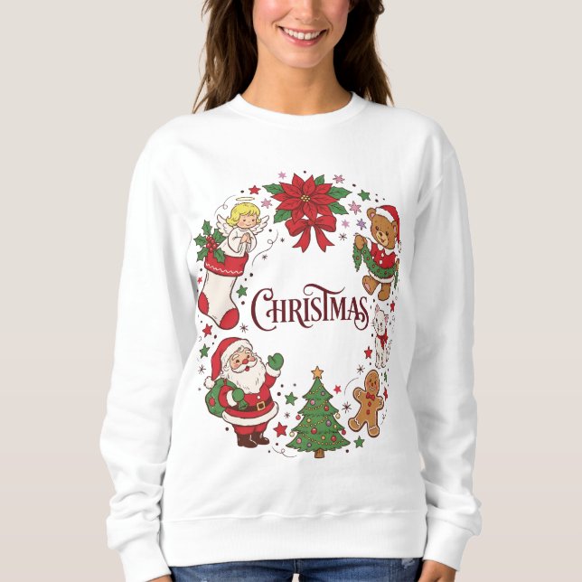 Cute Christmas Santa, Teddy & Holiday Icons Sweatshirt (Vorderseite)