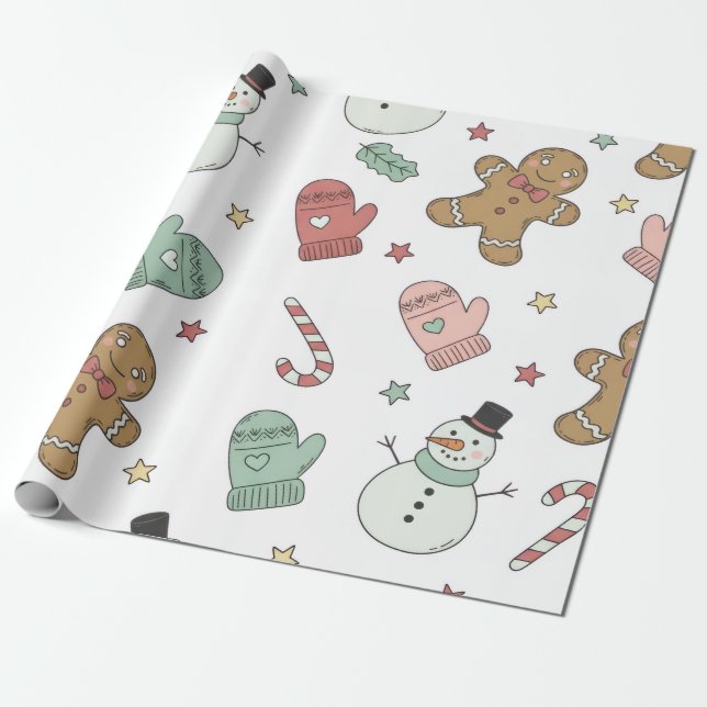 Cute Christmas Seamless Pattern Wrapping Paper – G Geschenkpapier (Ungerollt)