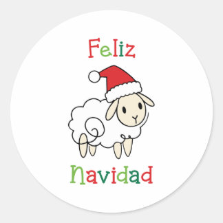 Cute Christmas Sheep – Feliz Navidad Runder Aufkleber