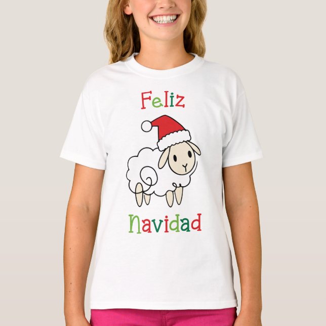 Cute Christmas Sheep – Feliz Navidad  T-Shirt (Vorderseite)