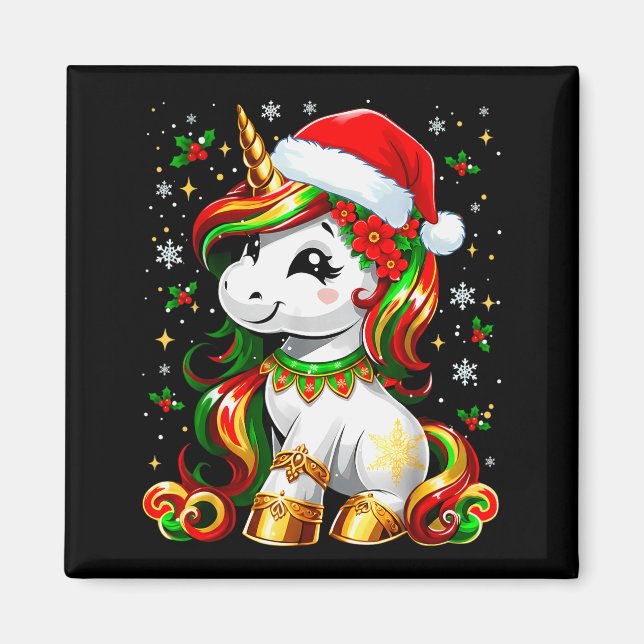 Cute Christmas Shirt Girls Women Xmas Unicorn Chri Magnet (Vorne)