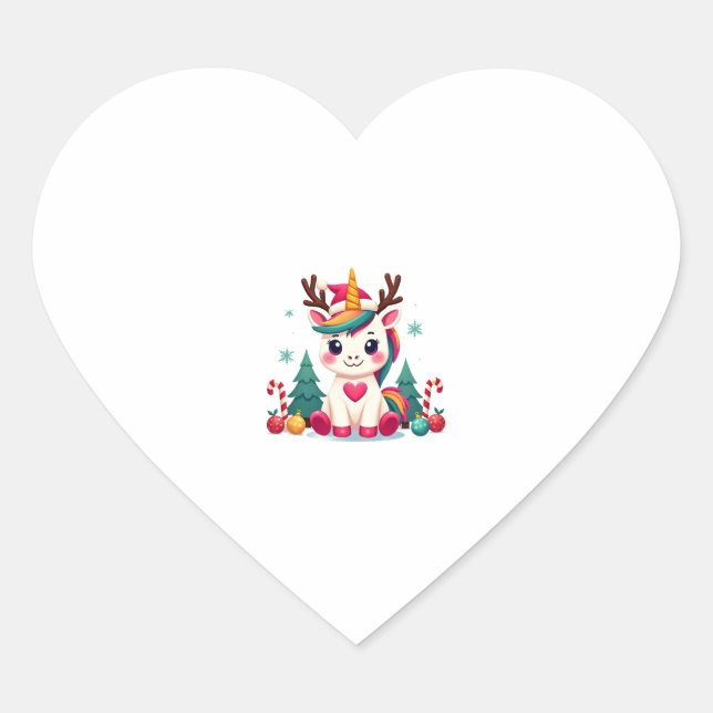 Cute Christmas Shirt Girls Women Xmas Unicorn Deer Herz-Aufkleber (Vorderseite)