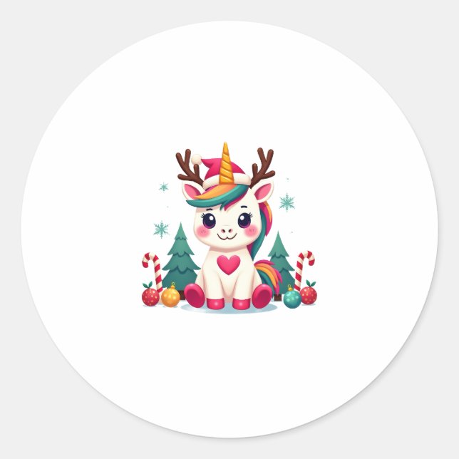 Cute Christmas Shirt Girls Women Xmas Unicorn Deer Runder Aufkleber (Vorderseite)